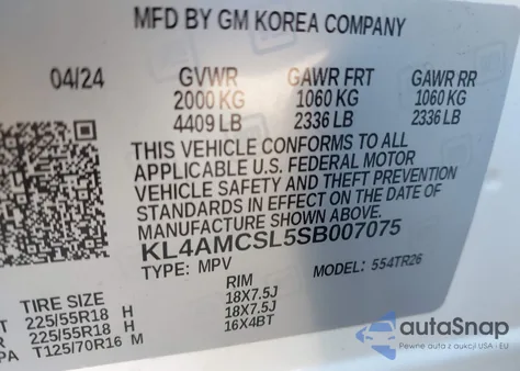 2025 Buick Encore Gx Preferred Awd из США, поврежденный, VIN KL4AMCSL5SB007075